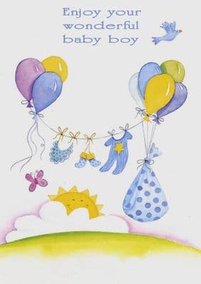 New Baby - Boy - Washing Line On Balloons