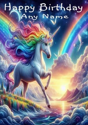 Unicorn And Rainbow Birthday Card