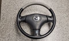 MAZDA MX5 MK2 (1998 TO 2005) - 3 SPOKE BLACK + GREY LEATHER STEERING WHEEL