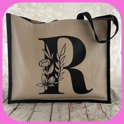 Floral Initial Tote Bag