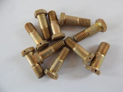 10 x M10 Bolts Hex Head Steel, Drilled Head, Length 1 1/8