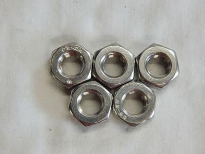 5 x Stainless Steel Plain Hex Aircraft Nuts, M10 Thread, 8mm Height [GR3B-10]