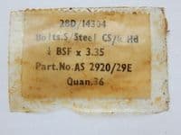 5 x Steel Aircraft Bolts, CSK Slotted, 1/4