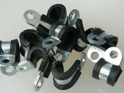 5 x Support Clamp Rubber Covered P Clamp For 8mm Pipe or Cable 12mm Wide [S12]