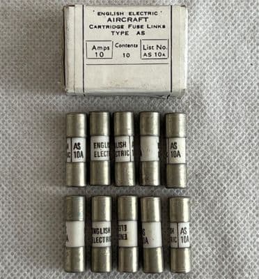 Aircraft 10A Cartridge Fuses, Type AS, 10Amps, Box of 10 [1R8D]