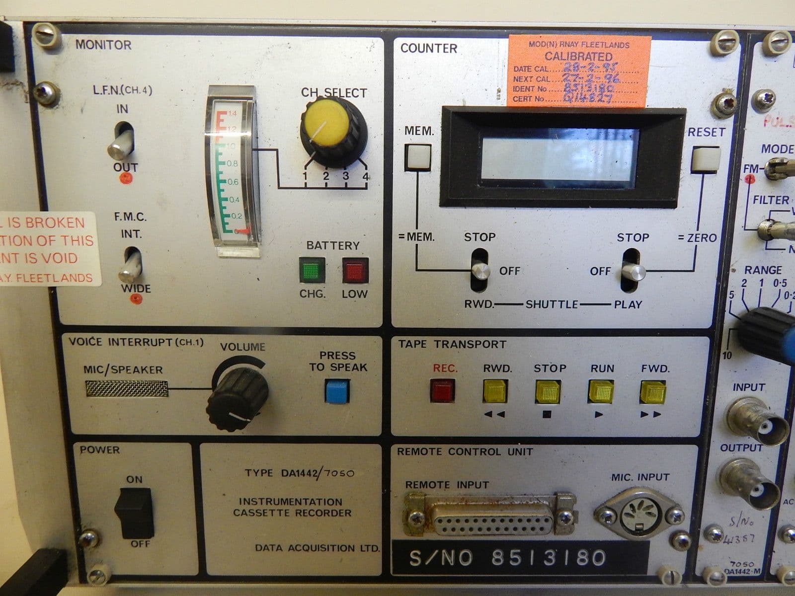 Aircraft Airborne Instrumentation Tape Recorder Part No Type DA 7050 1R15A