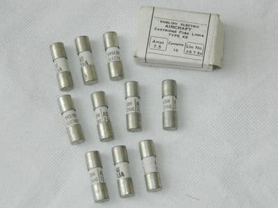 Aircraft Cartridge Fuses, Type AS,7.5 Amp, 7.5A, NOS, Box of Ten [1R6C]
