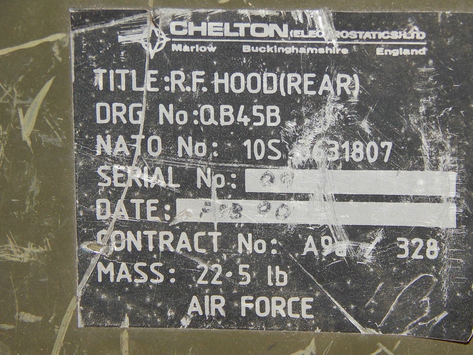 Aircraft Chelton Aft For Radio Frequency Hood Part No QB45B PL5