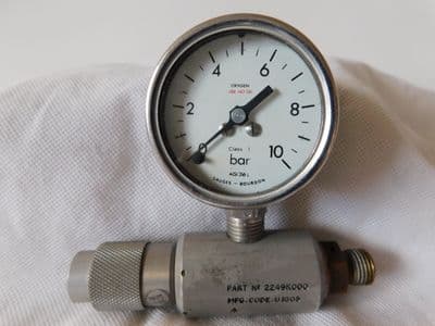Ex RAF Aircraft 0-10 Bar Oxygen Pressure Indicator Gauge, Part No 2249K000 [D4C]