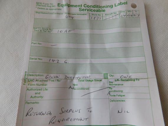 Ex RAF Aircraft Green Decometer Type 274-ZF 1R7A