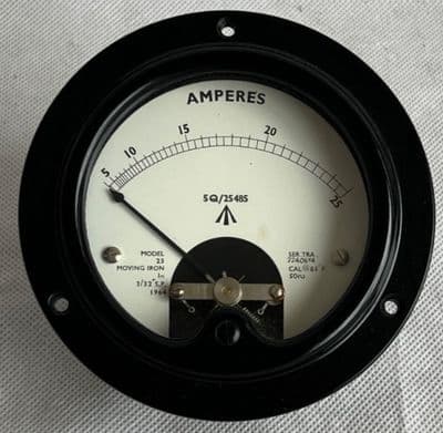 Ex RAF Amp Moving Iron 0-25 Amp Meter, 5Q/25485 [D5C]