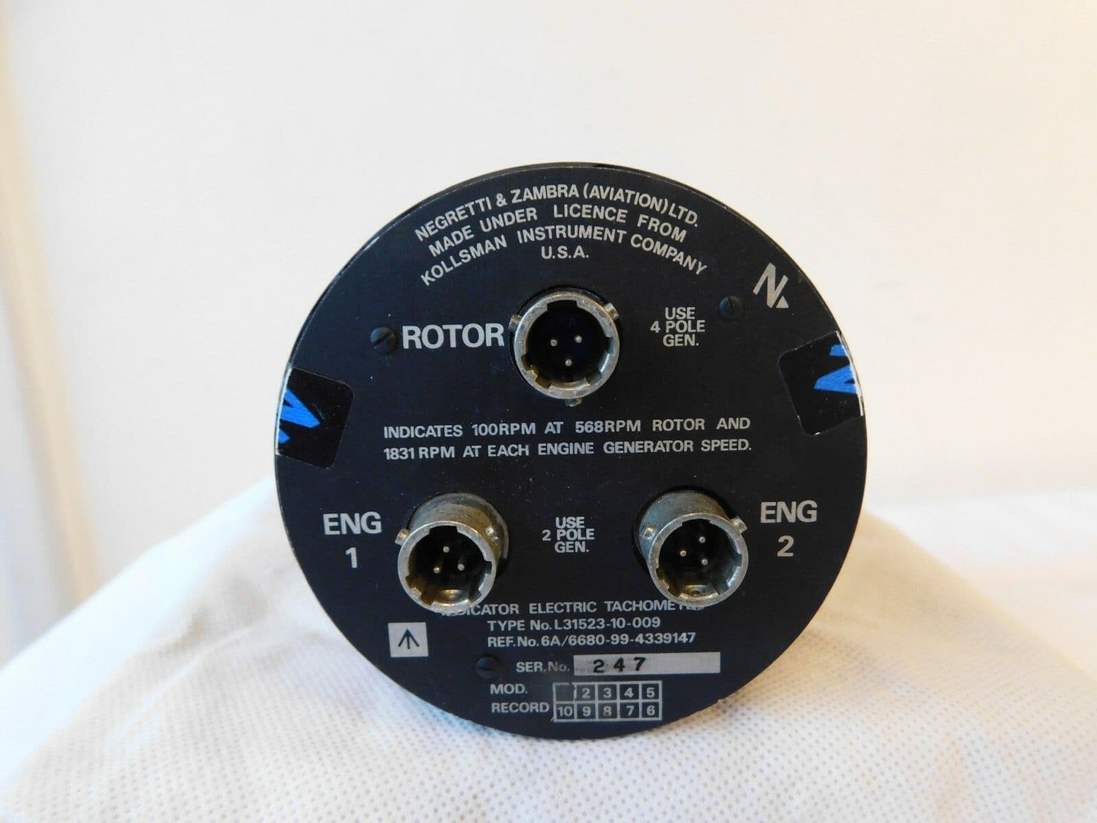 Ex RAF Helicopter Triple Tachometer RPM Gauge Type L31523-10-009 1R11A