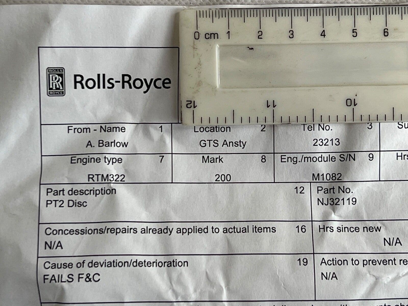 Merlin or Apache Helicopter RTM322 MK200 Stage 2 Rotor Disc NJ32119 PL53