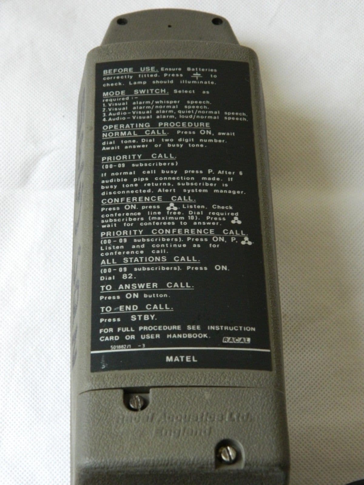 Racal Mattel Green Field Telephone Handset Type 2C800/10/2 1R13C