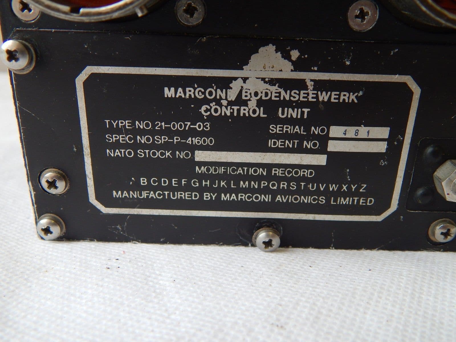 Tornado Aircraft CSAS Control Unit P/No 21-007-03 Missing Panel ...