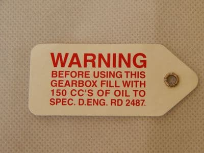 WARNING Label for Gearbox Oil Level 7.5 x 3.5cm [J15]