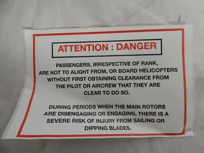 Warning Label for Helicopter Rotors, Self Adhesive, 20.75 x 14.5cm [GR1B]