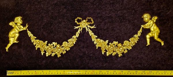 DECORATIVE RESIN PEDIMENT LOUIS XVI CHERUBS FLORAL APPLIQUE GILT WHITE DECORATION (No172)