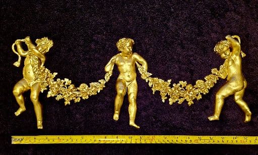 DECORATIVE RESIN PEDIMENT LOUIS XVI CHERUBS FLORAL APPLIQUE GILT WHITE DECORATION (No176)