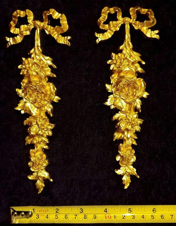 PAIR DECORATIVE FLORAL SWAG DROP ONLAY MOULDING WALL FURNITURE DECORATION (No119)