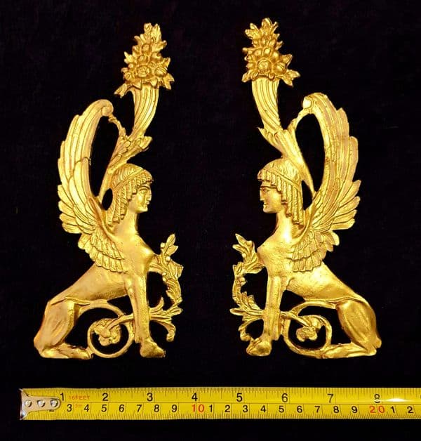 PAIR EMPIRE SPHINX GRIFFIN WALL MOULDING ONLAY APPLIQUE (No122)