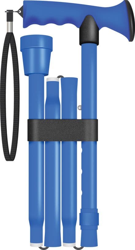 Gel Handled Folding Walking Stick Blue