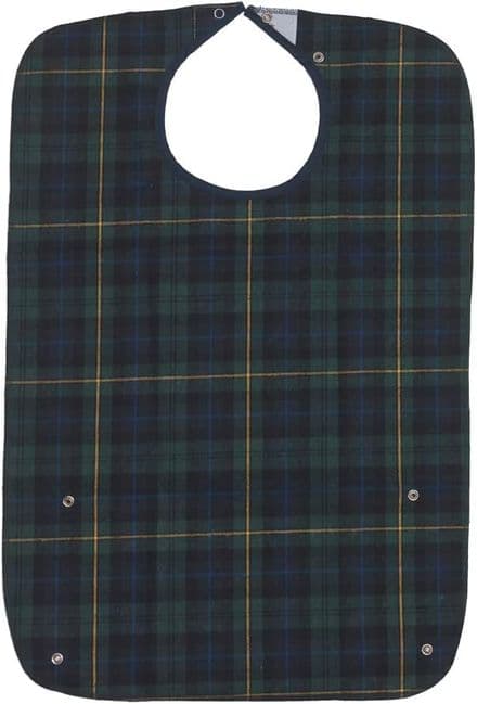 Heavy Duty Adult Bib with crumb catcher, Medium, Tartan