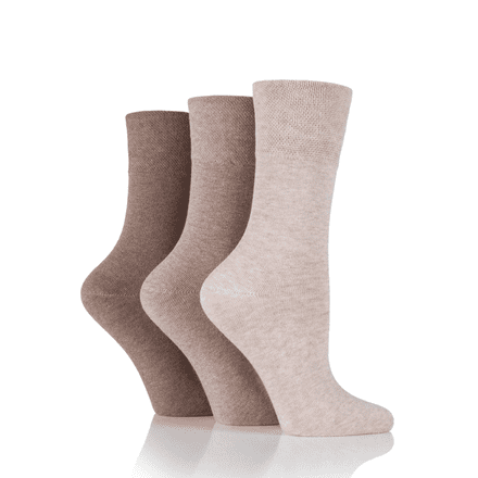 Iomi Ladies 3 Pairs Gentle Grip Socks - Size 4-8 (Natural)