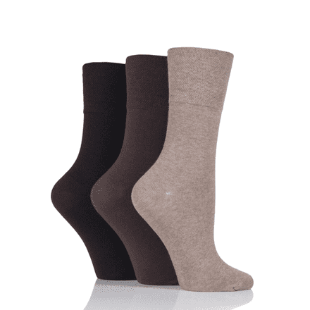 Iomi Ladies Gentle Grip Socks 3 Pairs - Size 4-8 (Dark Brown Mix)