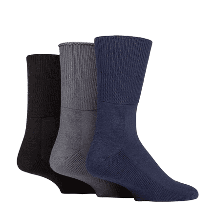Iomi Men's Bamboo Cushioned Diabetic Socks 3 Pack - Size 6-8.5 (Black/Navy/Grey)