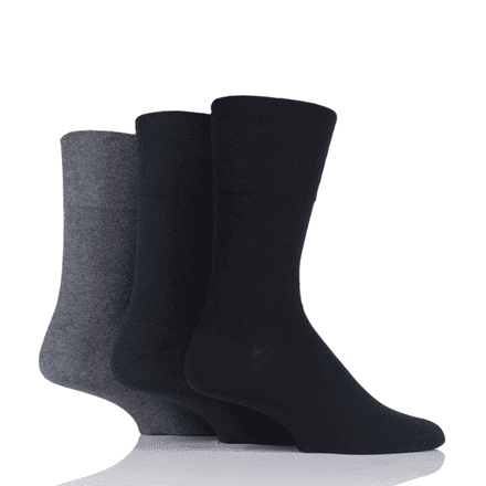 Iomi Men's Gentle Grip Diabetic Socks 3 Pack - Size 6-11, (Black/Navy/Grey)