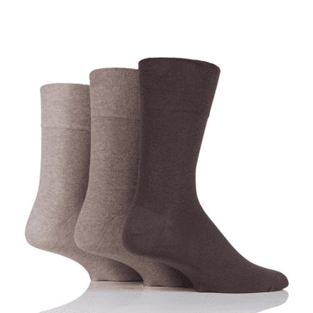 Iomi Mens Gentle Grip Socks 3 Pairs - Size 6-11 (Brown Mix)