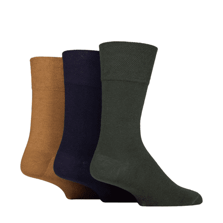 Iomi Mens Gentle Grip Socks 3 Pairs - Size 6-11 (Ochre / Navy / Khaki)