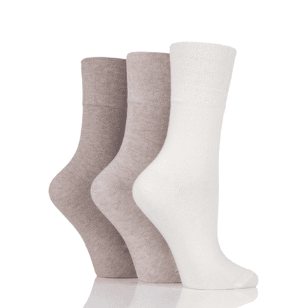 Ladies 3 Pairs Gentle Grip Socks - Size 4-8 (Light Brown)