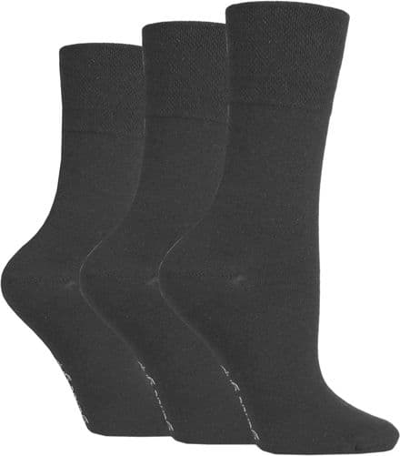 LADIES 3 PR GENTLE GRIP SOCKS - CORE PLAIN 4-8 CHARCOAL