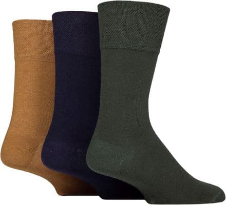 Mens Gentle Grip Diabetic Socks 6-11 Ochre / Navy / Khaki