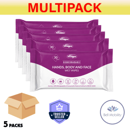 Multipack 5x Nilaqua Hands, Body & Face Wet Wipes (30 Pack)