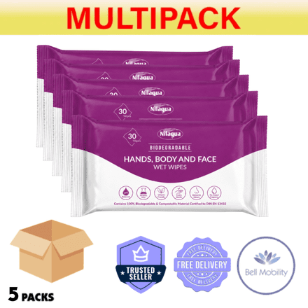 Multipack 5x Nilaqua Hands, Body & Face Wet Wipes (30 Pack)