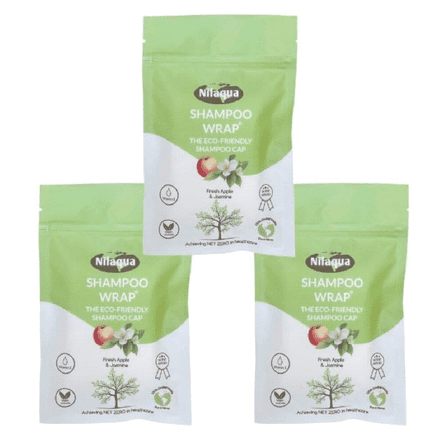 Nilaqua 100% Biodegradable Shampoo Wrap – Apple & Jasmine Triple Pack | Rinse-Fre...