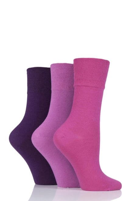 SOCKSHOP Iomi Footnurse Ladies 4-8 Pink/Purple Gentle Grip Diabetic Cotton Rich Soc...