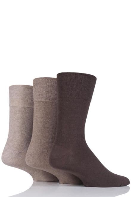 SOCKSHOP Iomi Footnurse Men's Brown 6-11 Gentle Grip Diabetic Socks Plain Cotton 3 ...