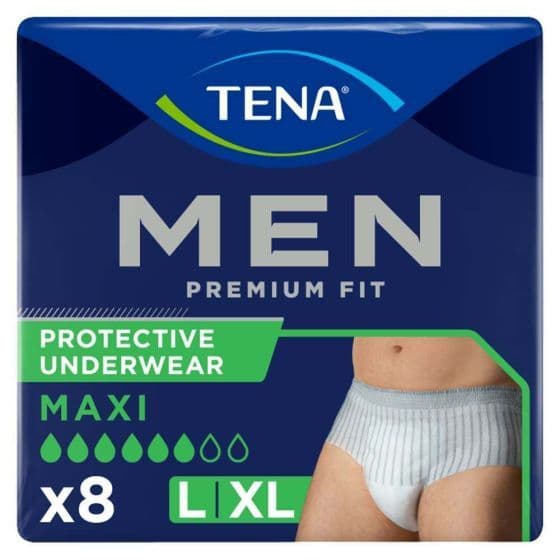 TENA Men Premium Fit Protective Underwear Maxi Large/XL (1350ml) 8 Pack