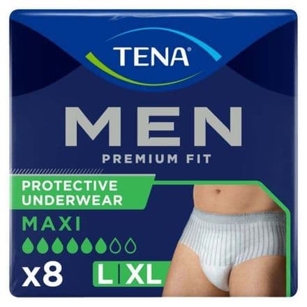 TENA Men Premium Fit Protective Underwear Maxi Large/XL (1350ml) 8 Pack