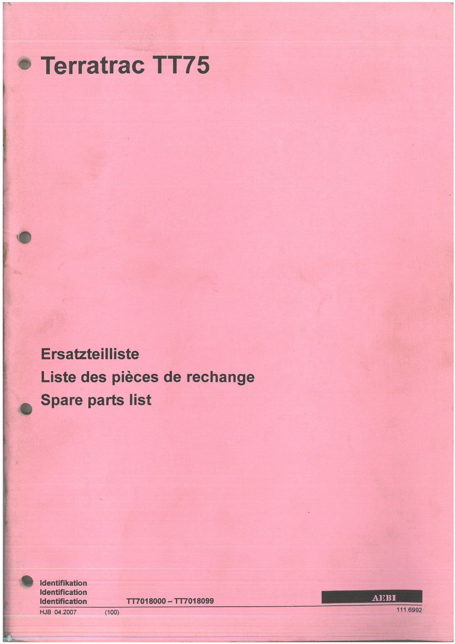 AEBI Terratrac TT75 Parts Manual
