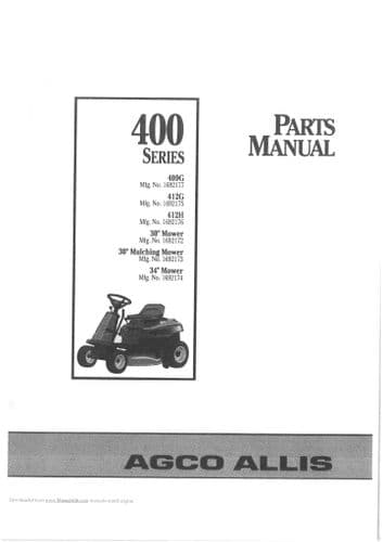 Agco Allis Ride On Mower - 400 Series - 409G 412G 412H 30Inch 34Inch Parts Manual