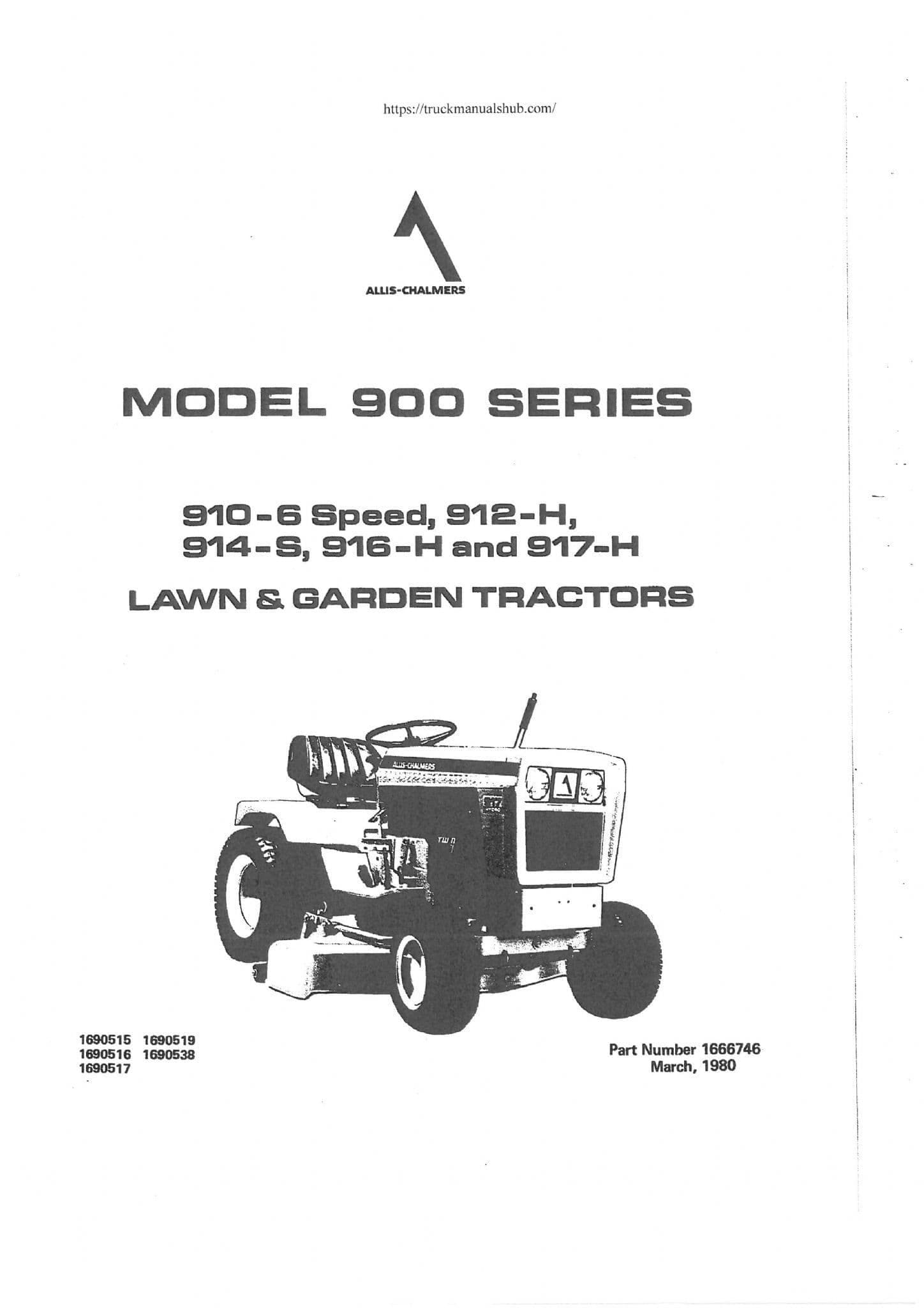 Allis Chalmers Lawn and Garden Tractor 910 912H 914S 916H & 917H