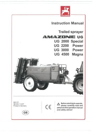 Amazone Trailed Sprayer UG2000 UG2200 UG3000 UG4500 Special Power Magna -  Operators Manual