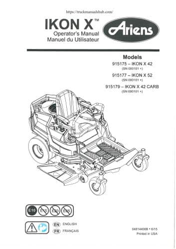 Ariens Zero Turn Ride on Mower IKON X42 X52 X42 Carb Operators Manual