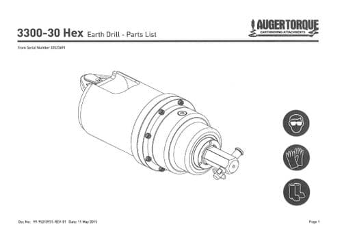 Auger Torque Earthmoving Attachements Earth Drill 3300-30 HEX Parts Manual