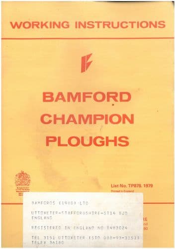 Bamford Champions Plough - Models 832 833 & 835 Operators Manual